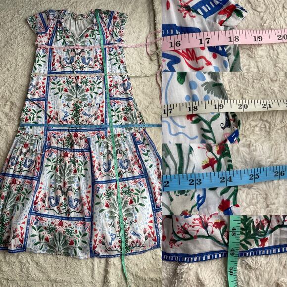 LOFT mermaid print dress seashell heart palm tree cotton midi maxi‎ tie waist XS - Picture 5 of 16